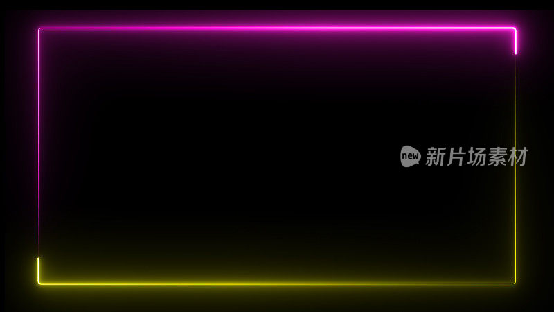 矩形霓虹灯线环，紫色霓虹灯框架，运动矩形，黄色明亮，粉色动画，未来主义边界图形，方形回路设计，数字背景，发光激光，电子led, 4k俱乐部，迪斯科发光照明，荧光几何